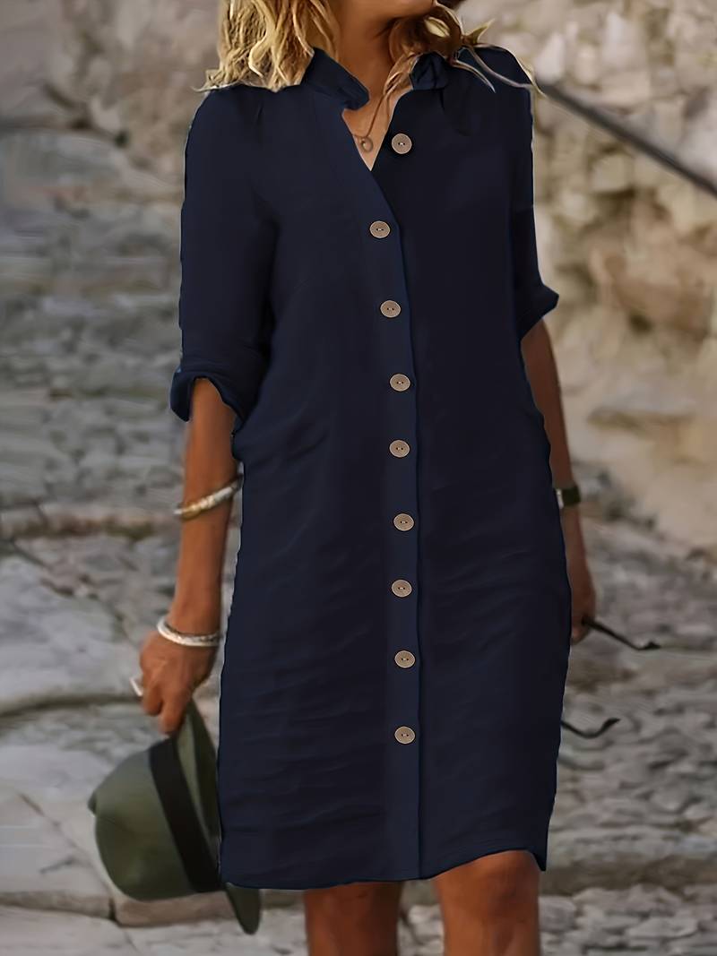Maelis Robe Chemise Femme – Robe Classique Élégante avec Coupe Droite et Boutonnage Chic
