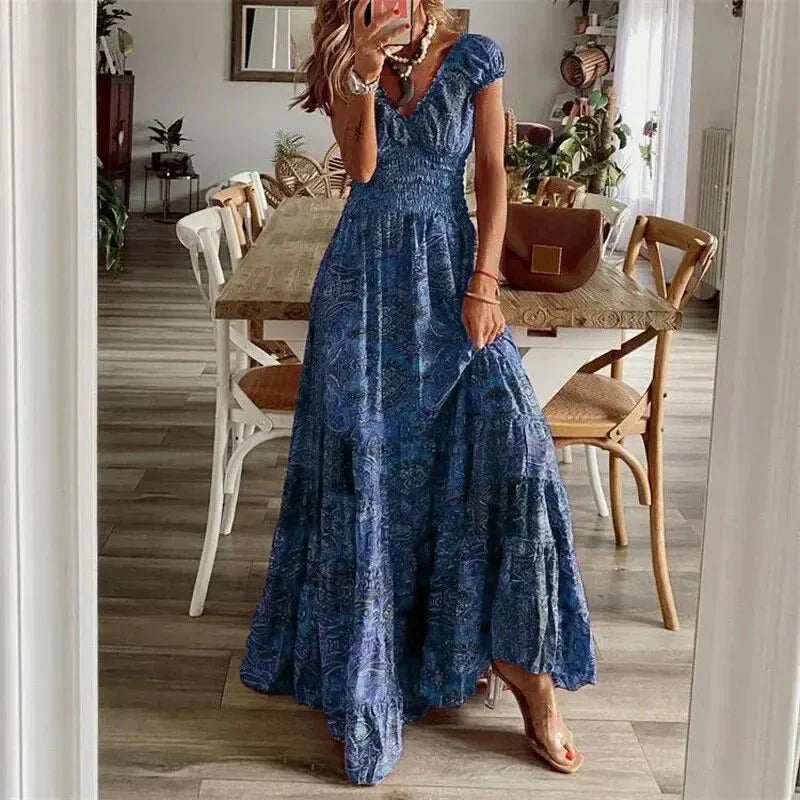 Lilliana Robe Longue Femme – Robe Maxi Fleurie avec Jupe Volantée & Style Bohème Élégant