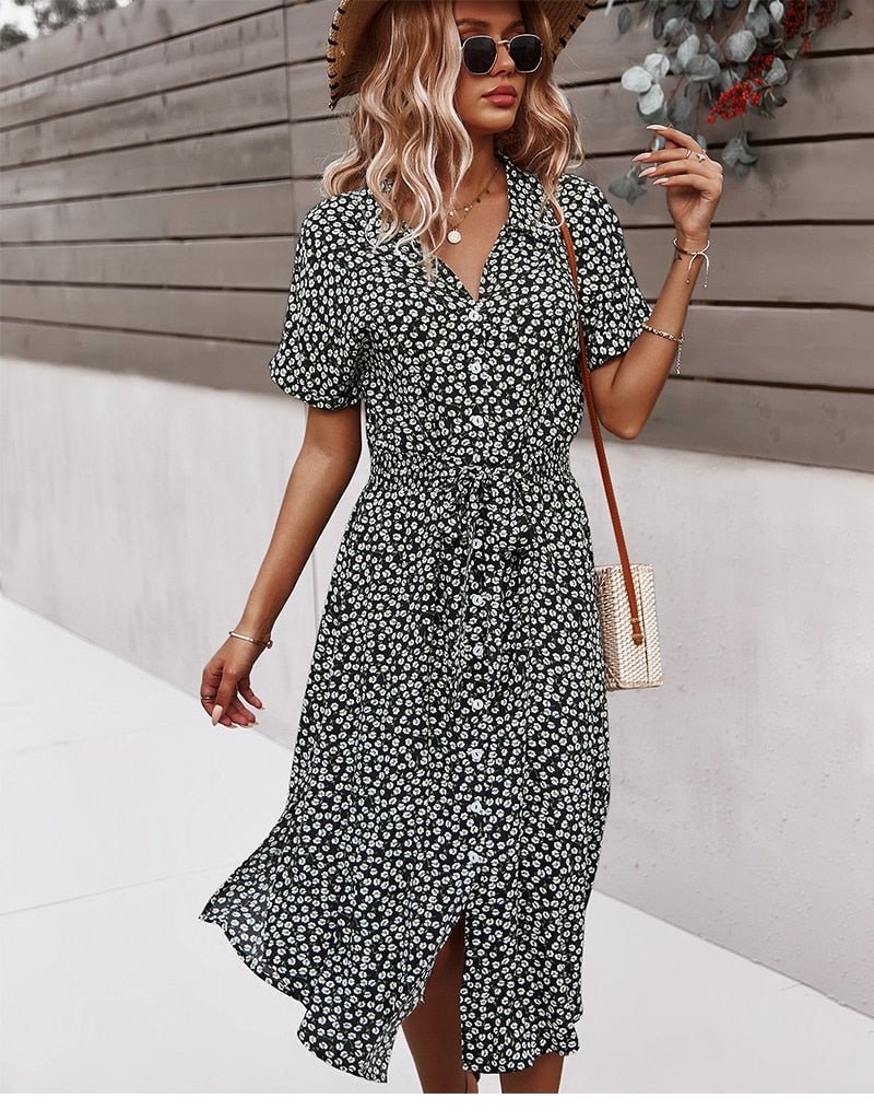 Luretta Robe Femme – Flydende kjole med blomster med bælte talje & flatterende pasform til sommeren
