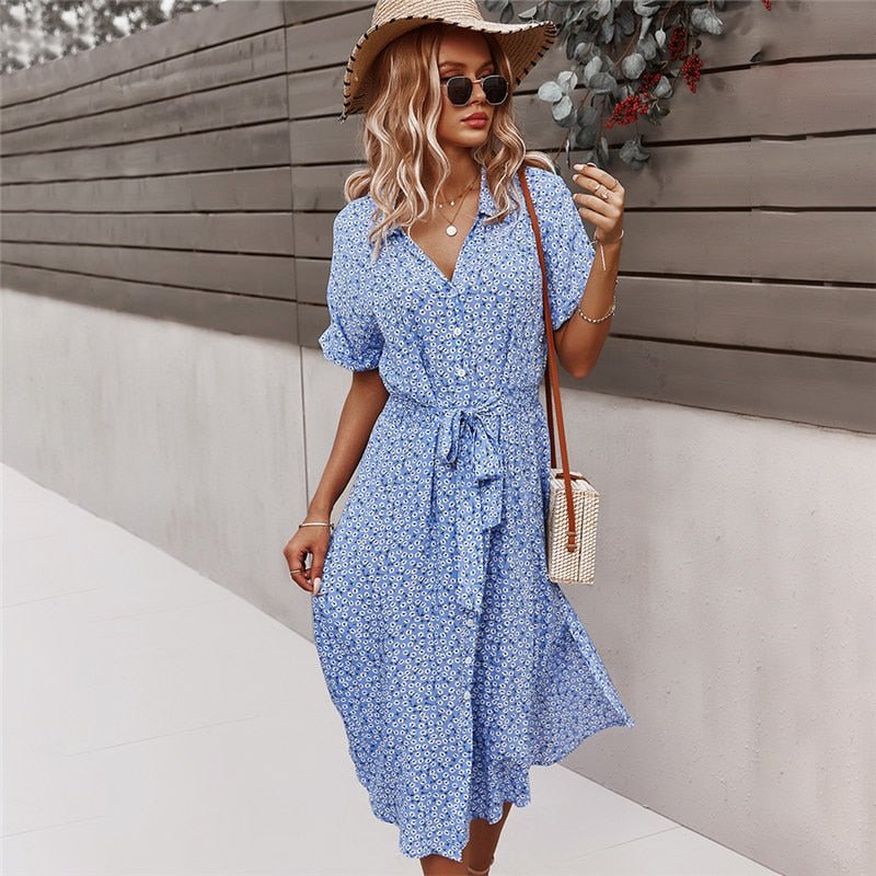 Luretta Robe Femme – Flydende kjole med blomster med bælte talje & flatterende pasform til sommeren