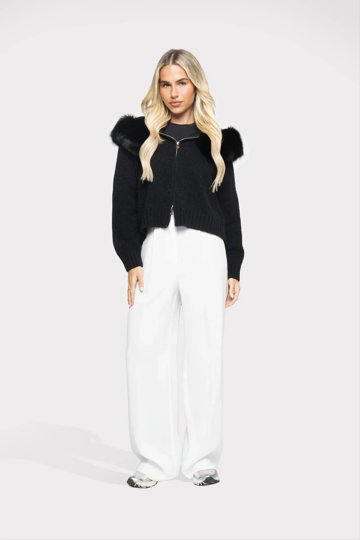 Janelle Veste Femme – Chaqueta de Lana Elegante con Capucha Forrada de Piel