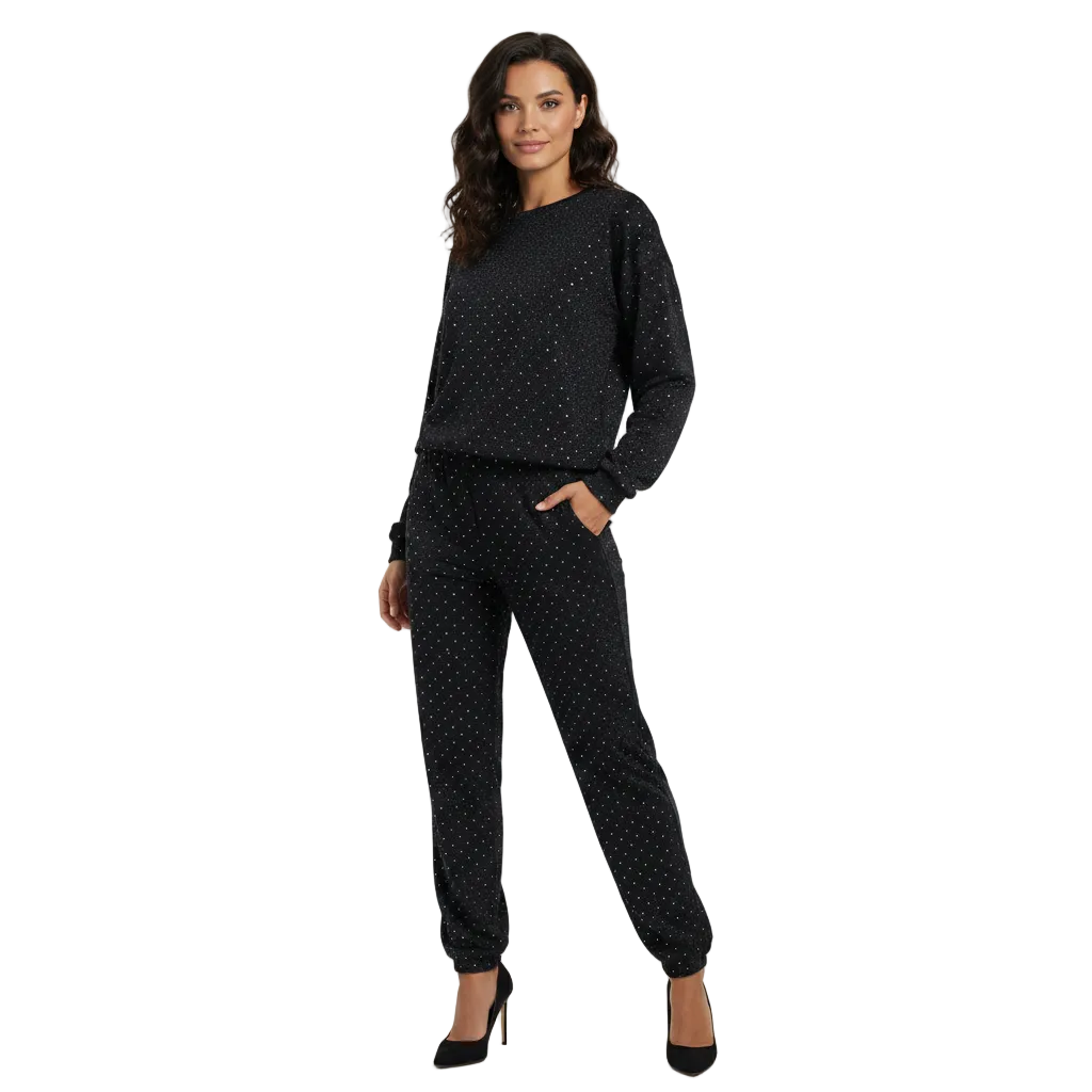 Kira Ensemble Loungewear Dames – Comfortabele Chic Set met Elegante Glinsterende Details