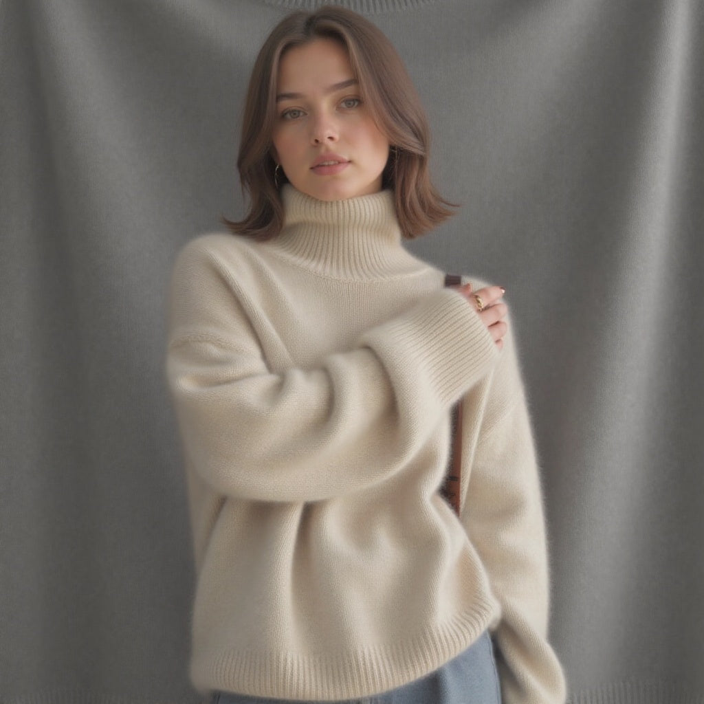 Sydney Pull Femme Col Roulé Oversize en Cachemire – Doux, Chaud & Élégant