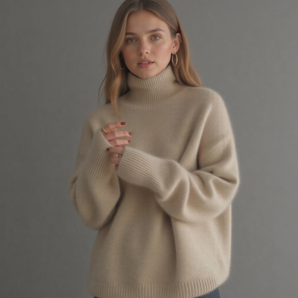 Sydney Pull Femme Col Roulé Oversize en Cachemire – Doux, Chaud & Élégant