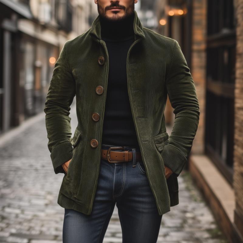 Cappotto in velluto a coste da uomo Emerson - Vestibilità slim con collo alto ed eleganti tasche laterali