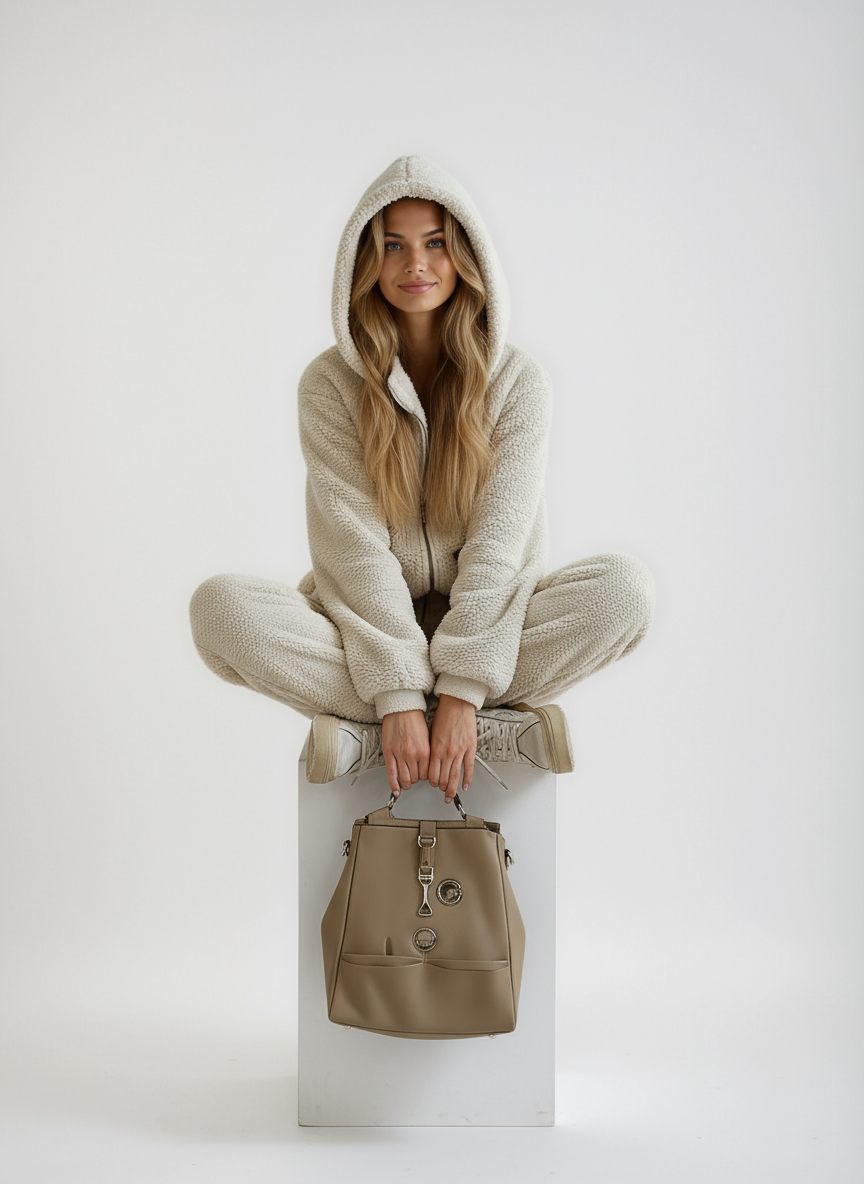 Madelyn Loungewear-sett for kvinner i Teddy-fleece – Ultra-mykt, ledig passform med koselig design i beige