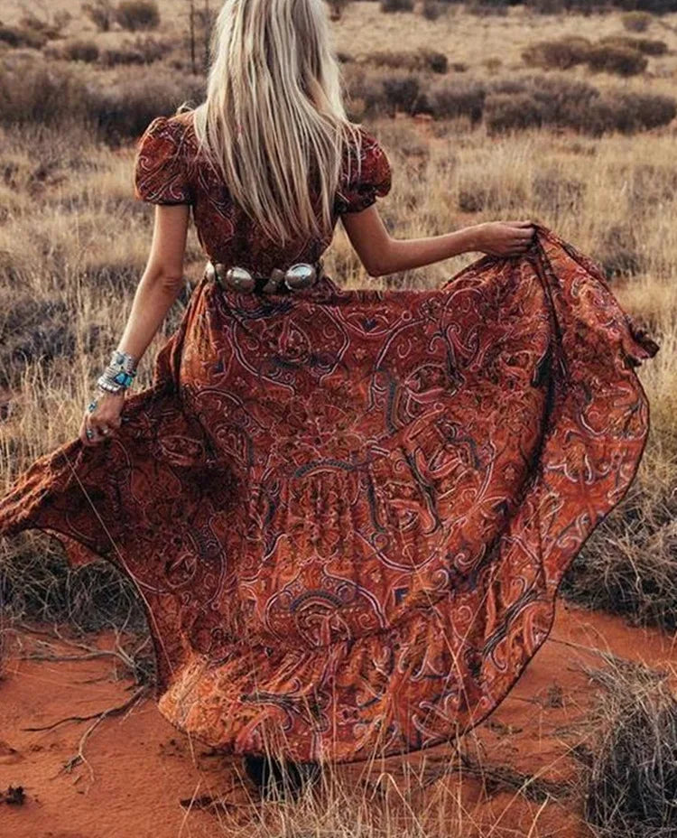 Azaria Lange Boheemse Jurk – Maxi Jurk Dames met Paisley Patroon en Chic Vloeiende Stijl