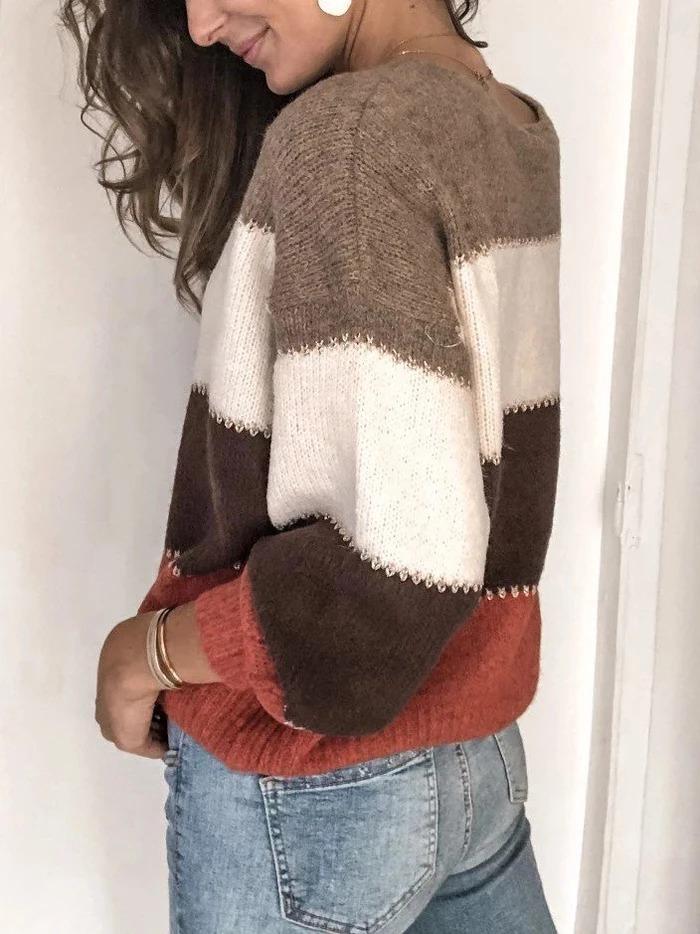 Sweter damski Sarah – wygodny i elegancki, w paski, z długimi rękawami