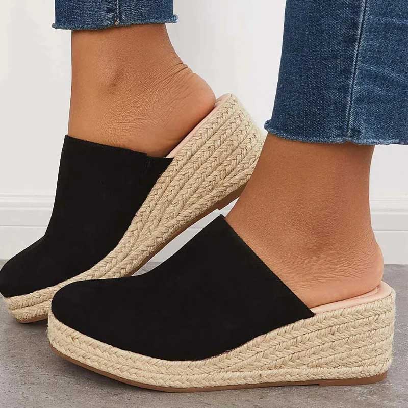 Mika Mules Compensées Dame – Bleu Marine, Stil Espadrille Chic & Optimal Komfort