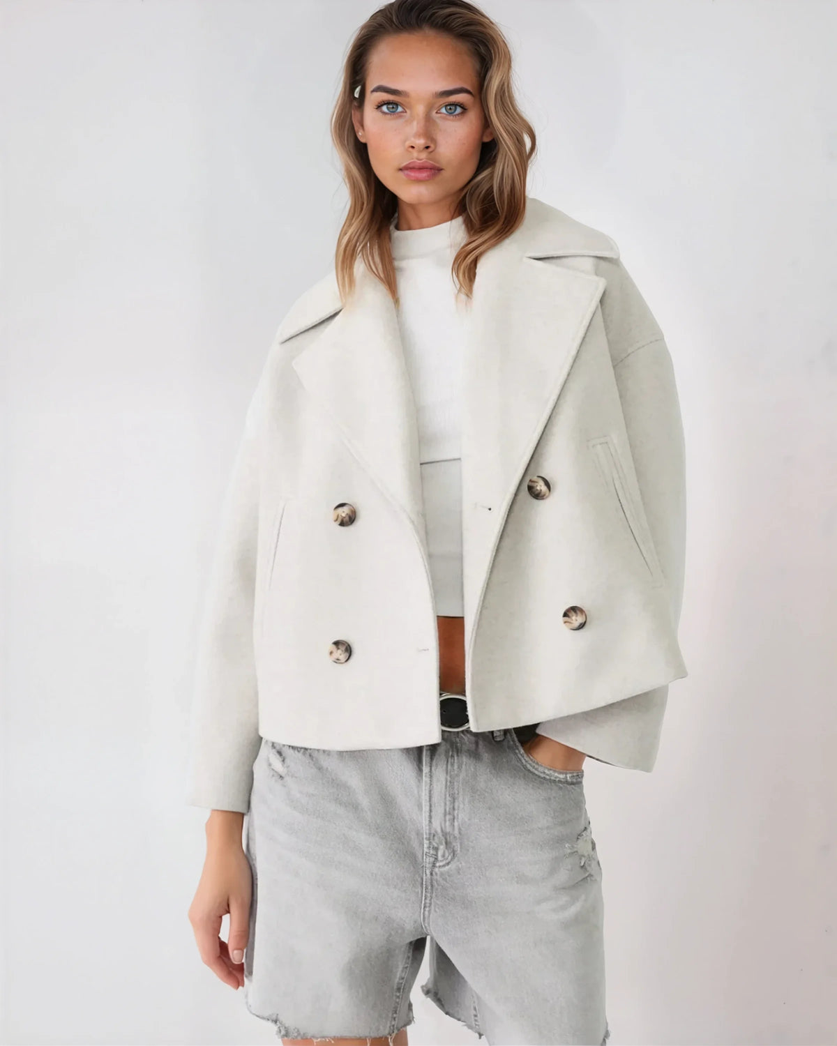 Vanessa Veste Femme – Jachetă scurtă încrucișată din lână elegantă și călduroasă pentru iarnă