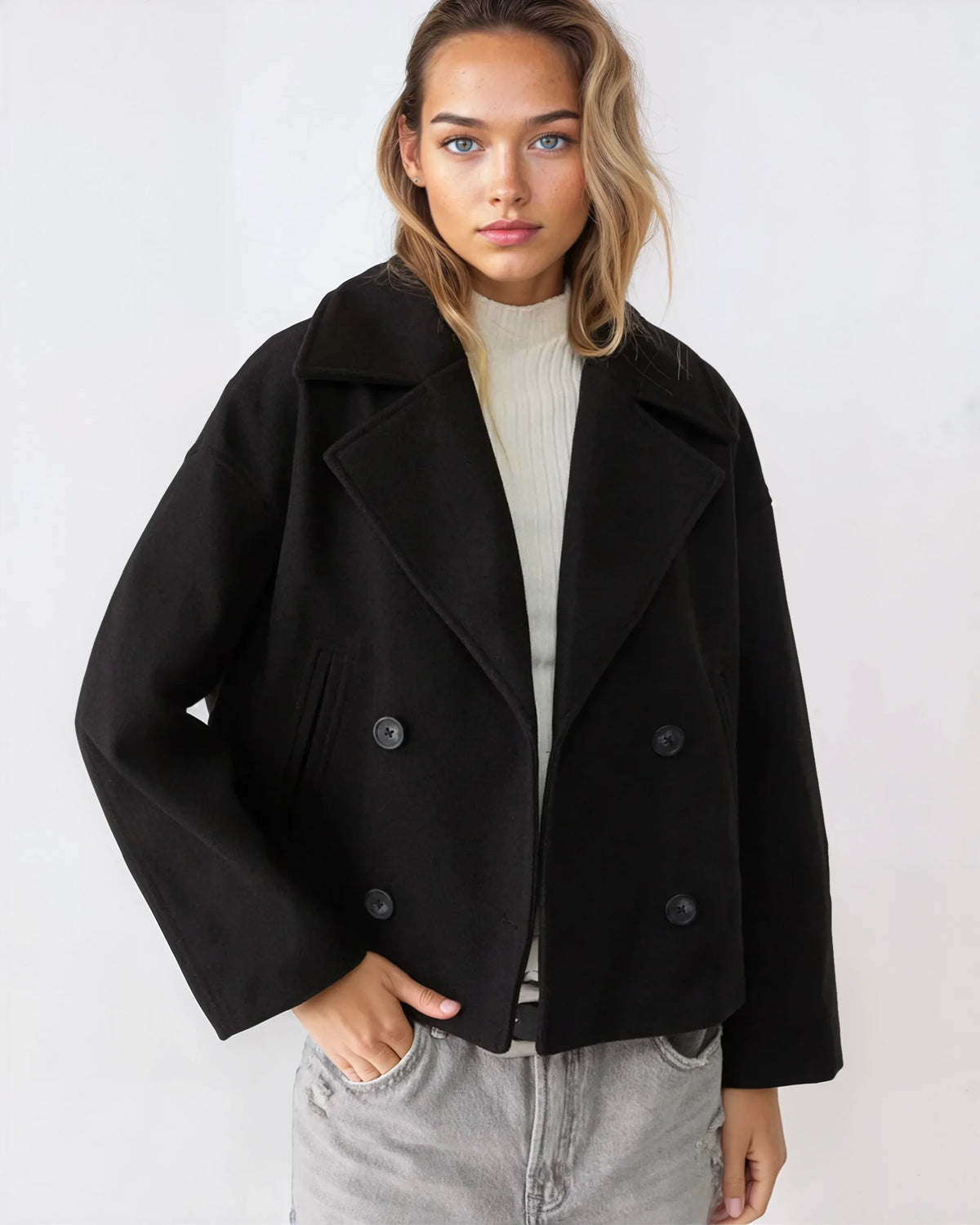 Vanessa Veste Femme – Jachetă scurtă încrucișată din lână elegantă și călduroasă pentru iarnă