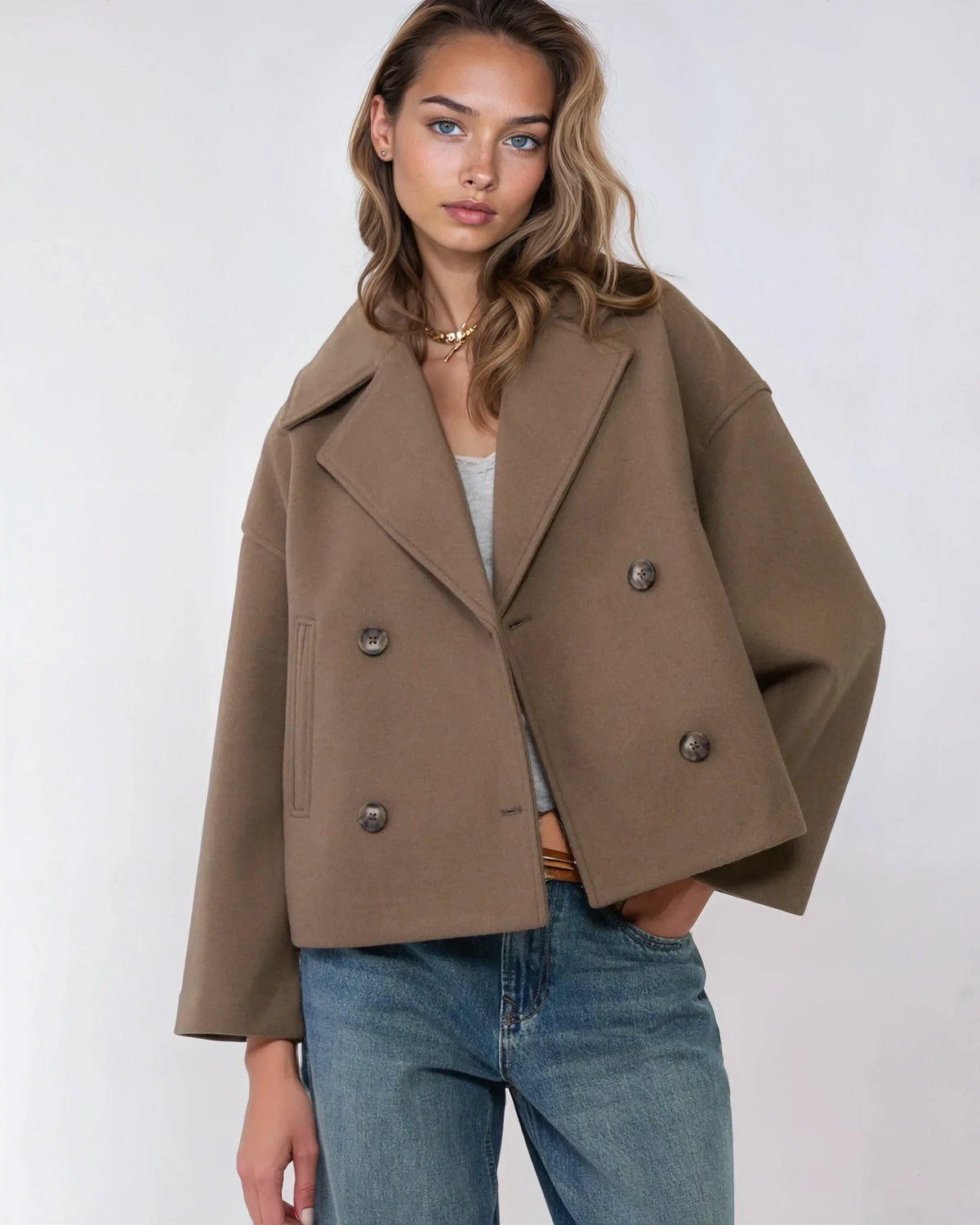 Vanessa Veste Femme – Jachetă scurtă încrucișată din lână elegantă și călduroasă pentru iarnă