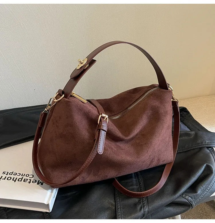 Maëlle Saco de Ombro Feminino – Saco Elegante em Camurça com Alça em Pele Sintética e Grande Compartimento