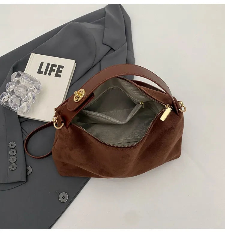 Maëlle Saco de Ombro Feminino – Saco Elegante em Camurça com Alça em Pele Sintética e Grande Compartimento