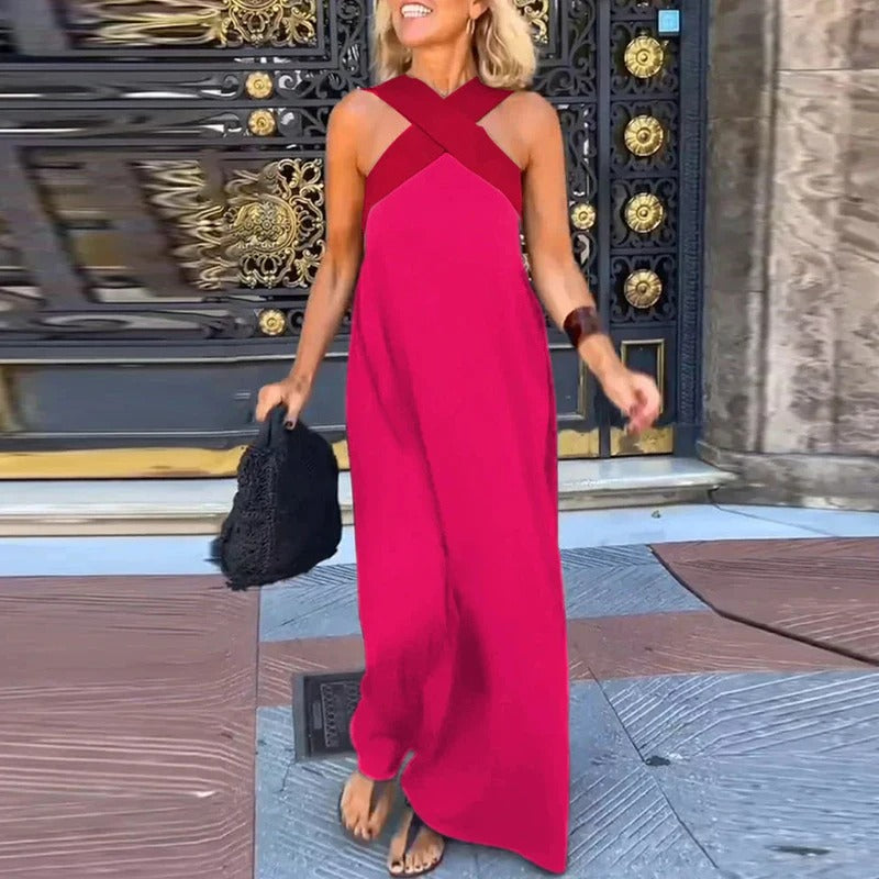 Sienna női hosszú köntös – Elegáns nyári ruha keresztpántokkal és laza szabással