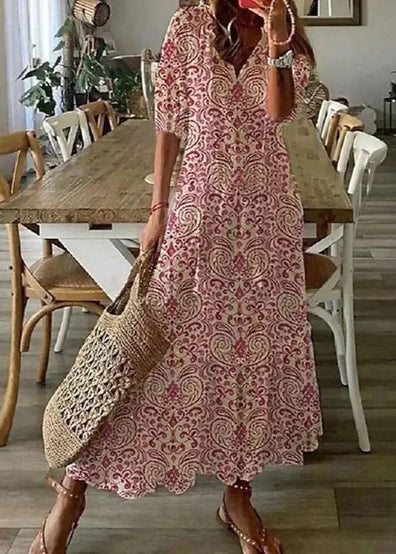 Kasey Robe d'Été Femme – Robe Longue Légère avec Imprimé Fleuri, Ceinture à la Taille & Manches Mi-longues