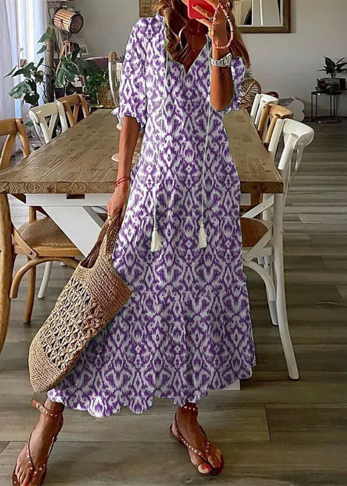 Kasey Robe d'Été Femme – Robe Longue Légère mit Blumenmuster, Taillengürtel & halblangen Ärmeln