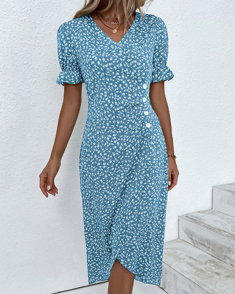 Quincy Zomerse Jurk Dames – Bloemenjurk met Korte Mouwen en Elegante Knopsluiting