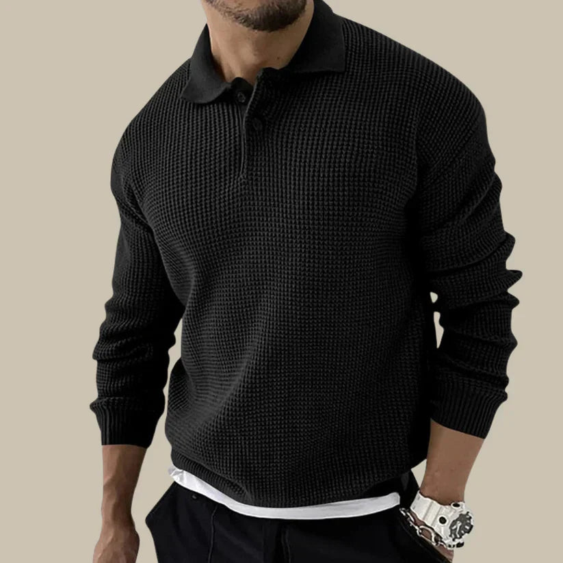 Carlo Pull Homme – Polo Tricoté Elegant med Knappet Krave & Moderne Ribbet Mønster