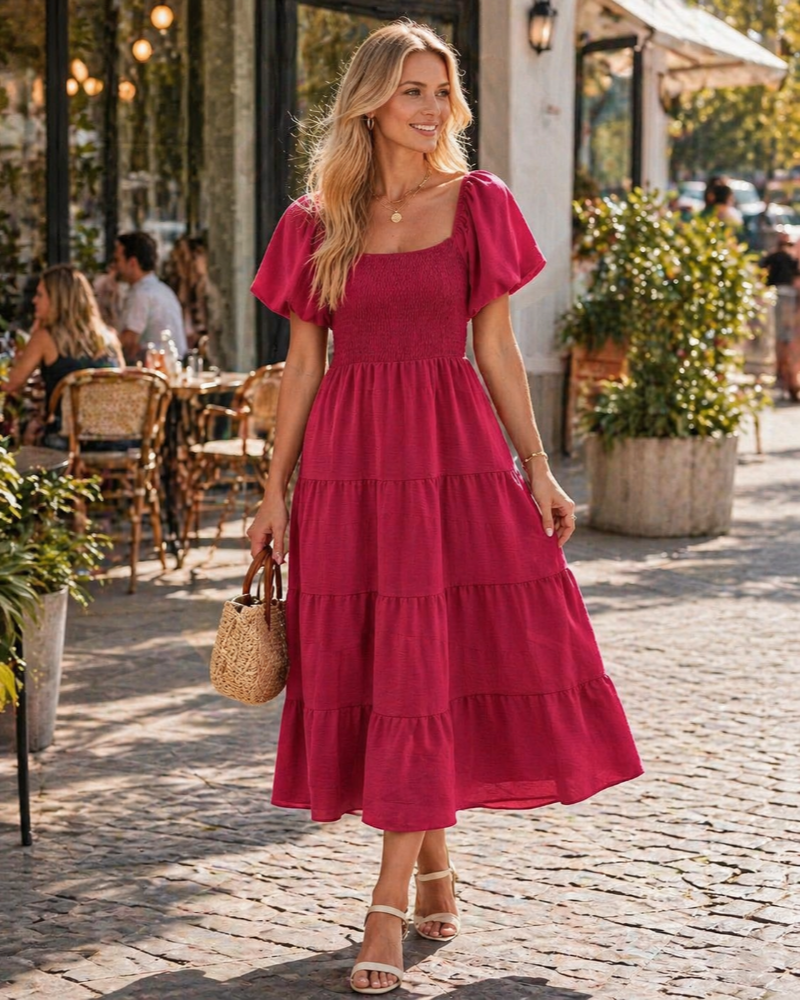 Stacey Robe Longue Femme – Robe Portefeuille Col V, Manches Amples & Poches Été
