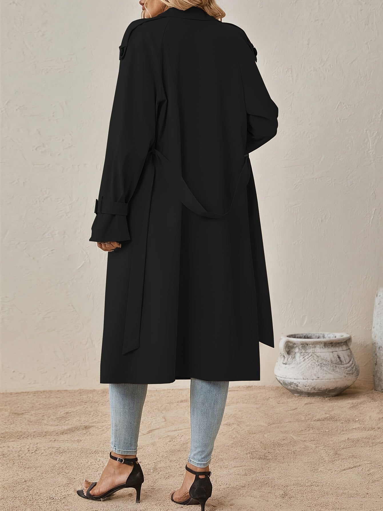 Eshita Trench para senhora – Casaco comprido elegante em mistura de algodão com corte estruturado e fecho de botões