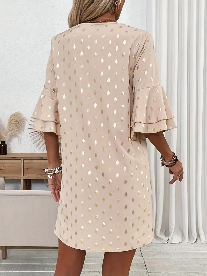 Robe d’Hiver Femme Kaylie – Robe Confortable Évasée à Manches Longues et Décolleté en V