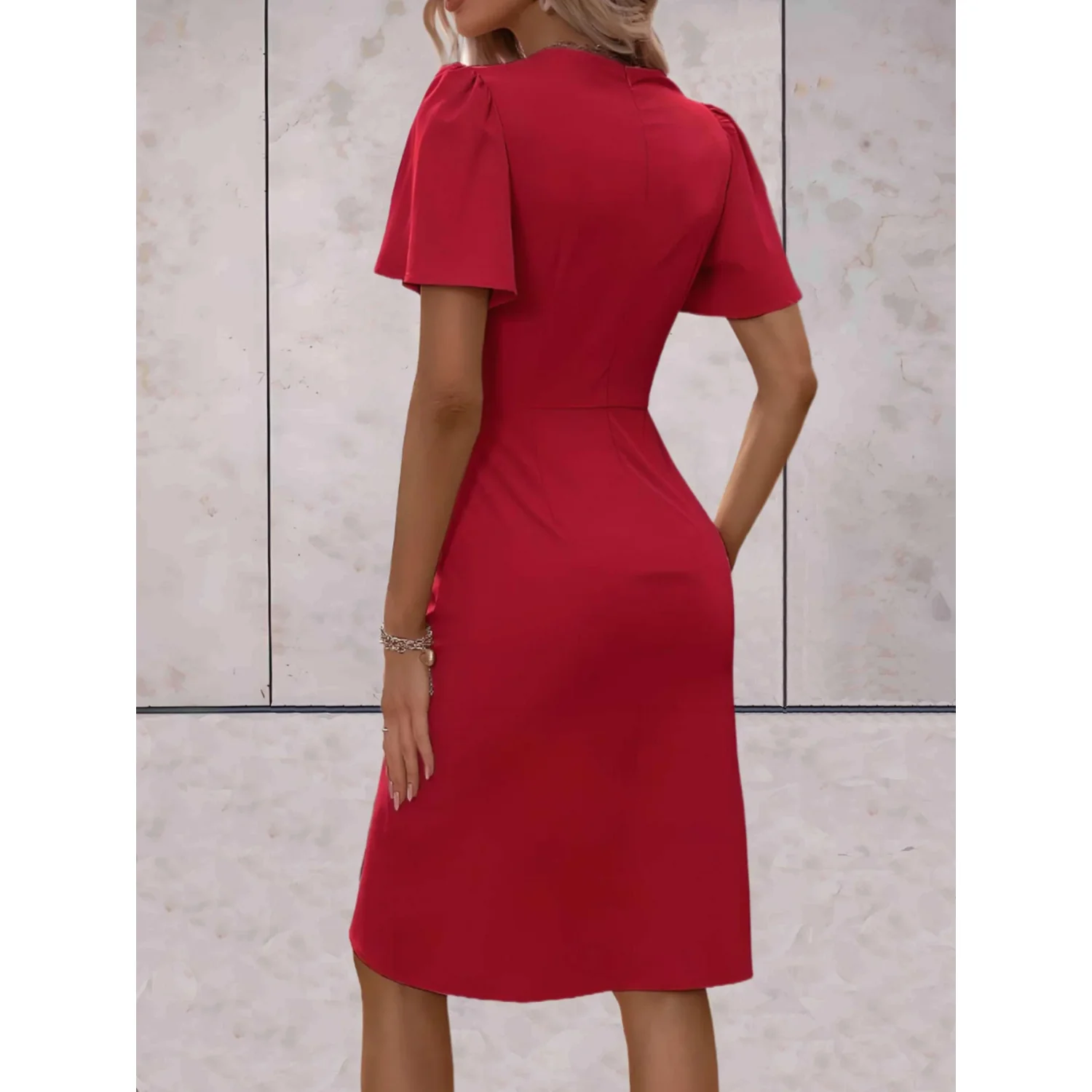 Brenda Jurk Portefeuille Dames – Elegante Jurk met Vloeiende Mouwen & V-hals voor Avondje Uit