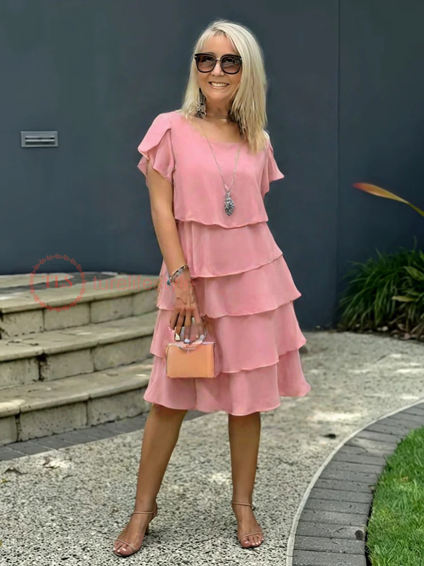 Giselle Rochie Midi Femme – Rochie din Șifon Fluid cu Tiv Asimetric, Stratificată & Elegantă