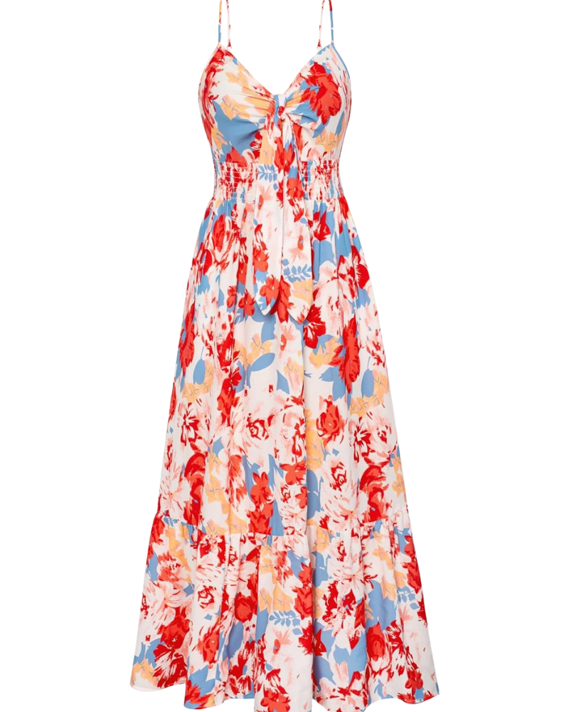 Darla Robe Femme Maxi Fleurie – Bretelles Fines, Col V, Taille Nouée Bohème Été