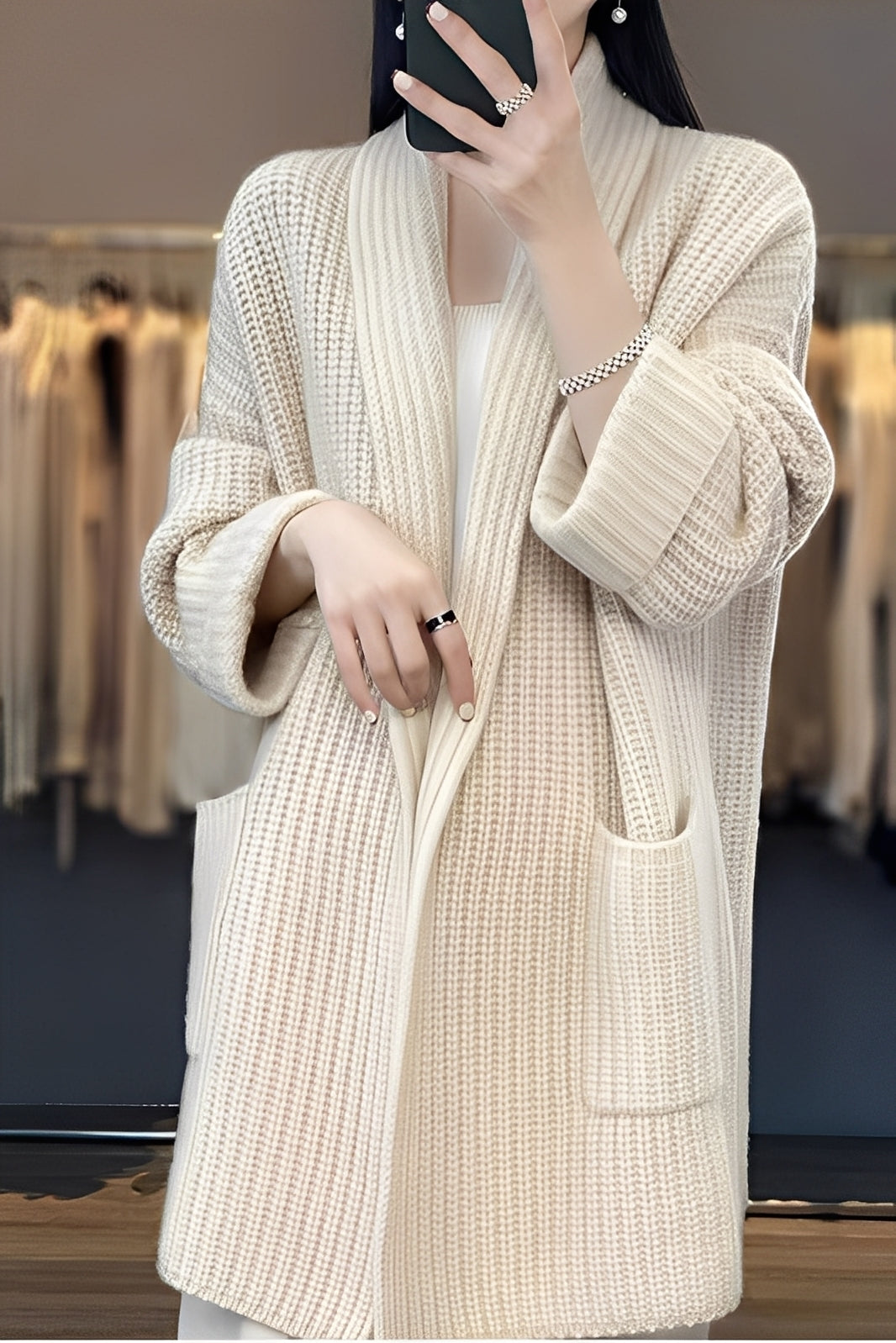 Esther – Cardigan lungo aperto da donna – Maglia fluida, morbida ed elegante per l'uso quotidiano e casual