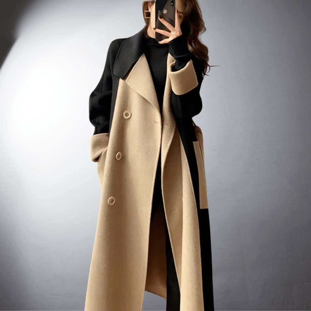 Tanya Casaco Feminino – Corte Reto Bicolor com Fecho Frontal & Comprimento Médio até à Coxa Inverno