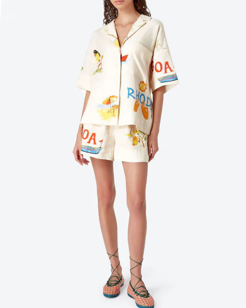 Stella Linsett for Kvinner – Sommerkoordinat med Tropisk Trykk, Lett Skjorte & Komfortable Shorts