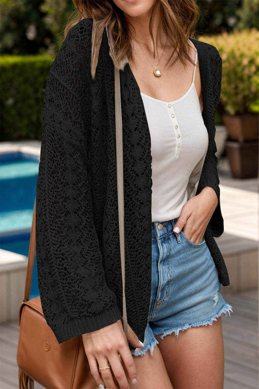 Sienna Gilet Femme en Crochet – Cardigan Ajouré Léger au Style Boho et Coupe Estivale