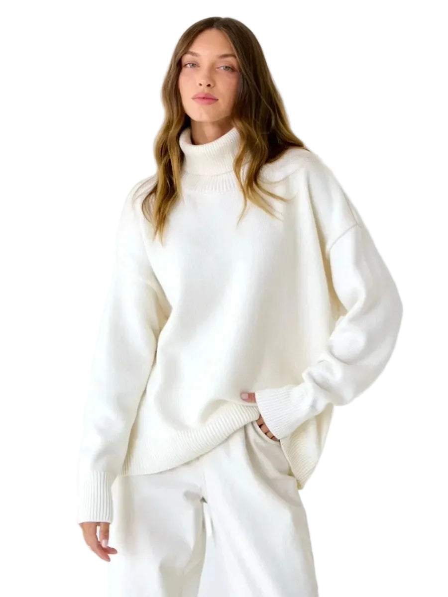 Elise Oversize Rullekrave Trøje til Kvinder – Blød og Varm Striktrøje med Tidløst Design