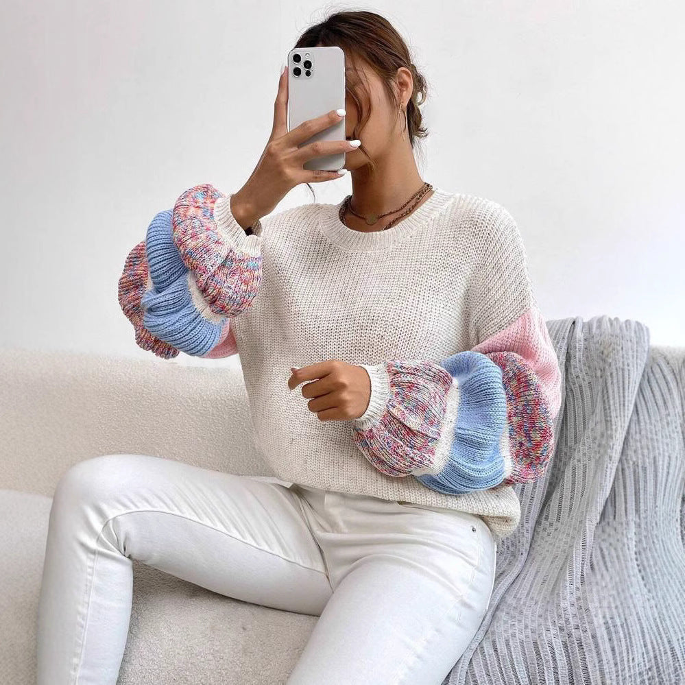 Wielokolorowy sweter damski Delilah – miękki i ciepły sweter o luźnym kroju i warstwowym designie
