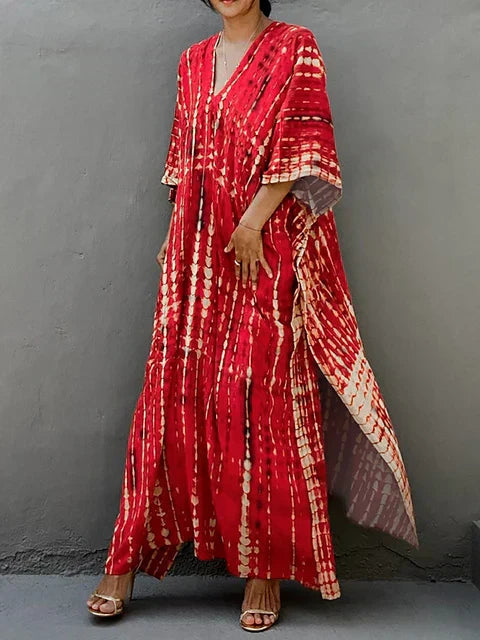 Amélie Robe Kaftan Femme – Robe Bohème Batik Légère à Coupe Ample pour Été Décontracté