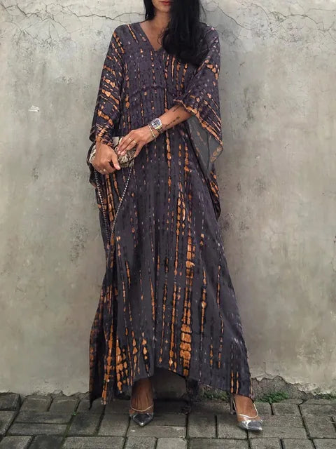 Amélie kjole kaftan dame – let boheme batik kjole med løs pasform til afslappet sommer