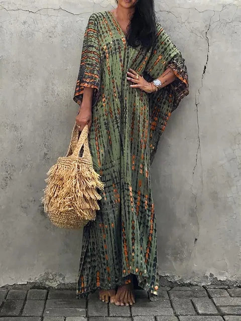 Janne Φόρεμα Καφτάνι Μακρύ Γυναικείο – Ελαφρύ και Αέρινο Φόρεμα Maxi Καλοκαιρινό με Μποέμ Σικ Στυλ