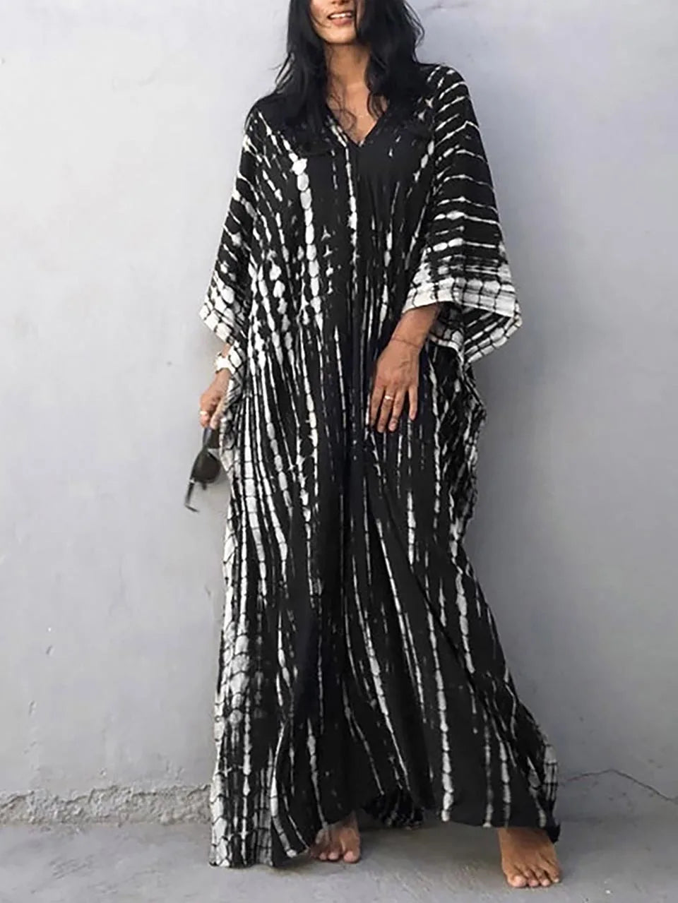 Amélie kjole kaftan dame – let boheme batik kjole med løs pasform til afslappet sommer