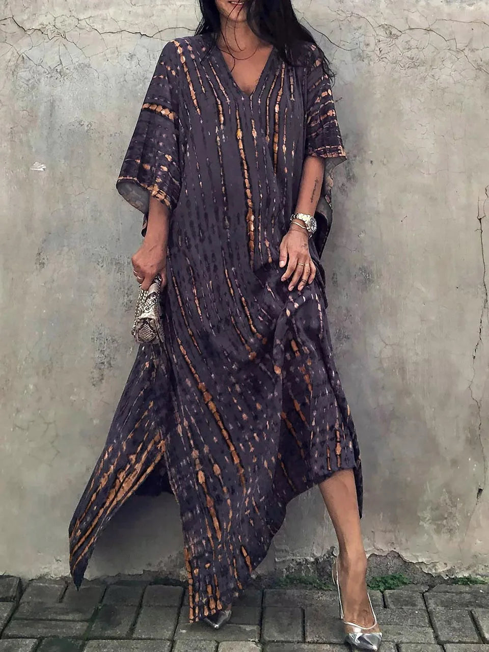 Amélie kjole kaftan dame – let boheme batik kjole med løs pasform til afslappet sommer