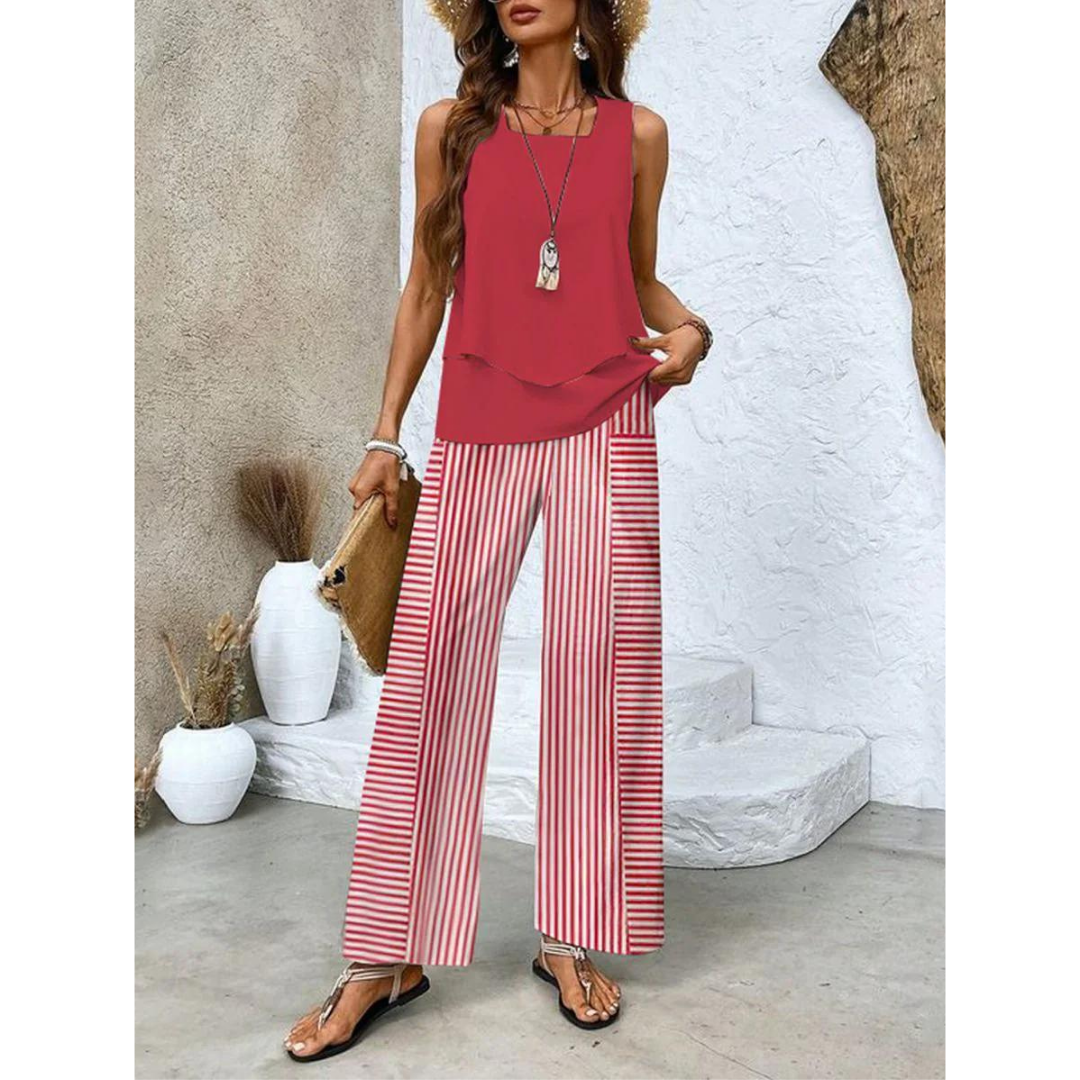 Σετ Dione για Γυναίκες – Κομψό Αμάνικο Σετ με Επάνω Μπλούζα και Φαρδύ Παντελόνι