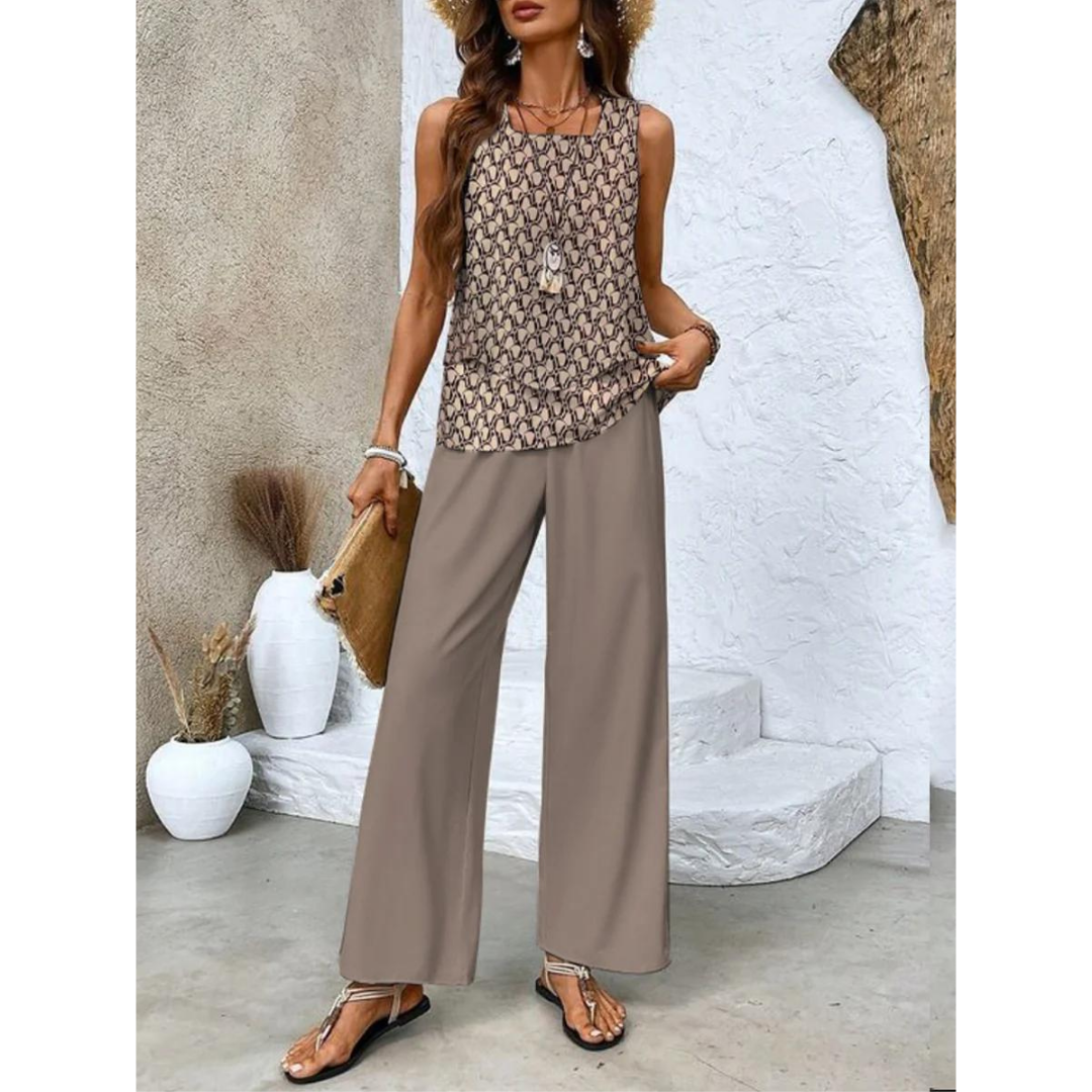 Σετ Dione για Γυναίκες – Κομψό Αμάνικο Σετ με Επάνω Μπλούζα και Φαρδύ Παντελόνι