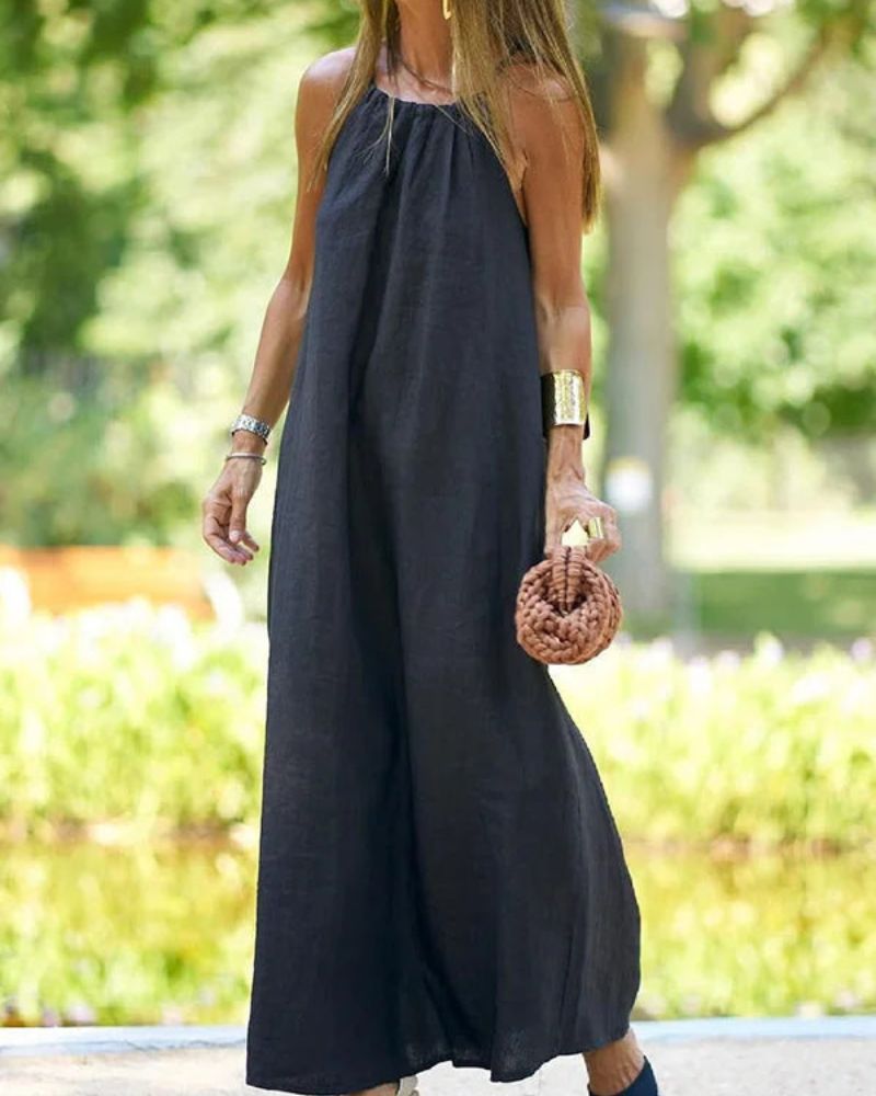 Viela női hosszú ruha – elegáns, nyitott hátú len- és pamutruha egy csinos és légies megjelenésért