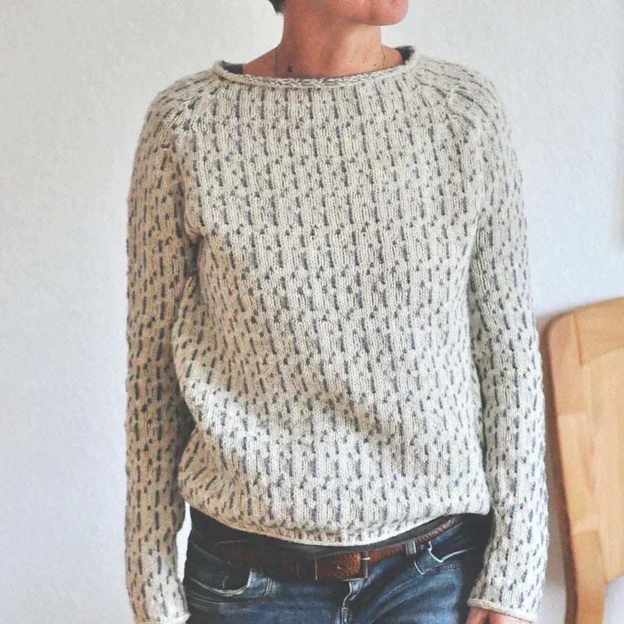 Sweter damski Samira – elegancki szary sweter z długim rękawem, szykowny i wygodny styl