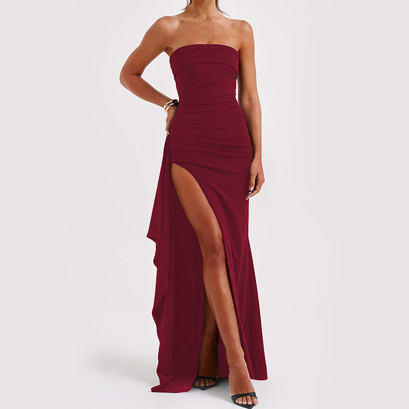 Noble Robe Hosszú Női Ruha – Elegáns Fűzős Hát nélküli Ruha és Bővülő Hosszú Szoknya