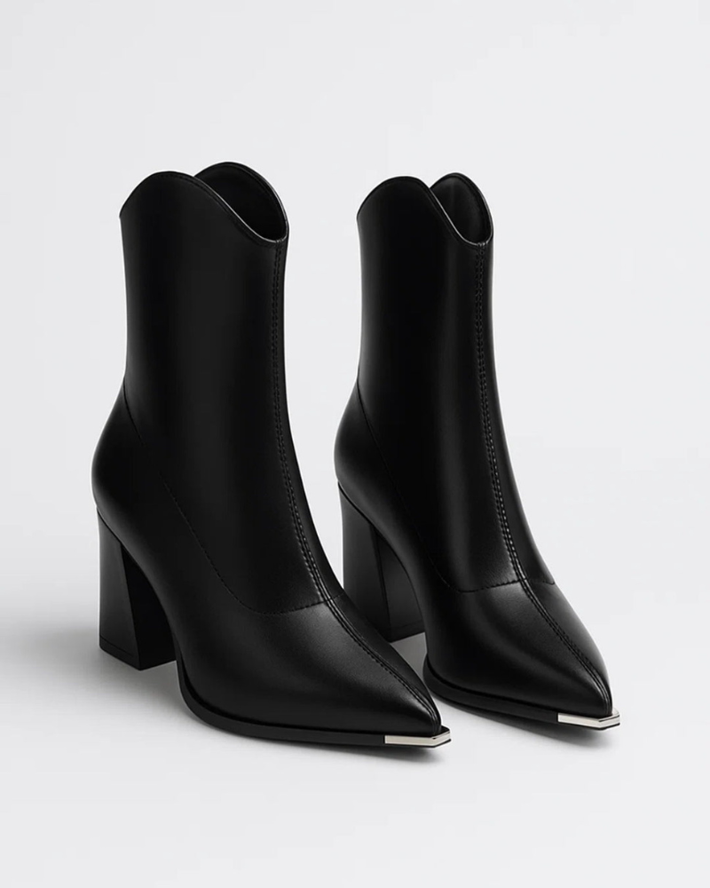 Nayeli Kvinne Støvletter Spiss Tå – Stabil Kloss Hæl & Moderne Slank Silhuett