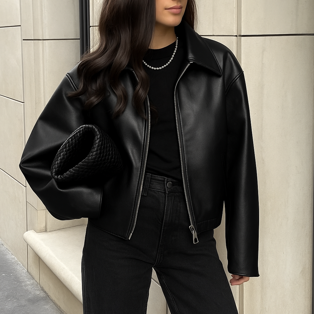 Celeste Veste Bomber Femme en Similicuir – Coupe Oversize Tendance avec Col Classique