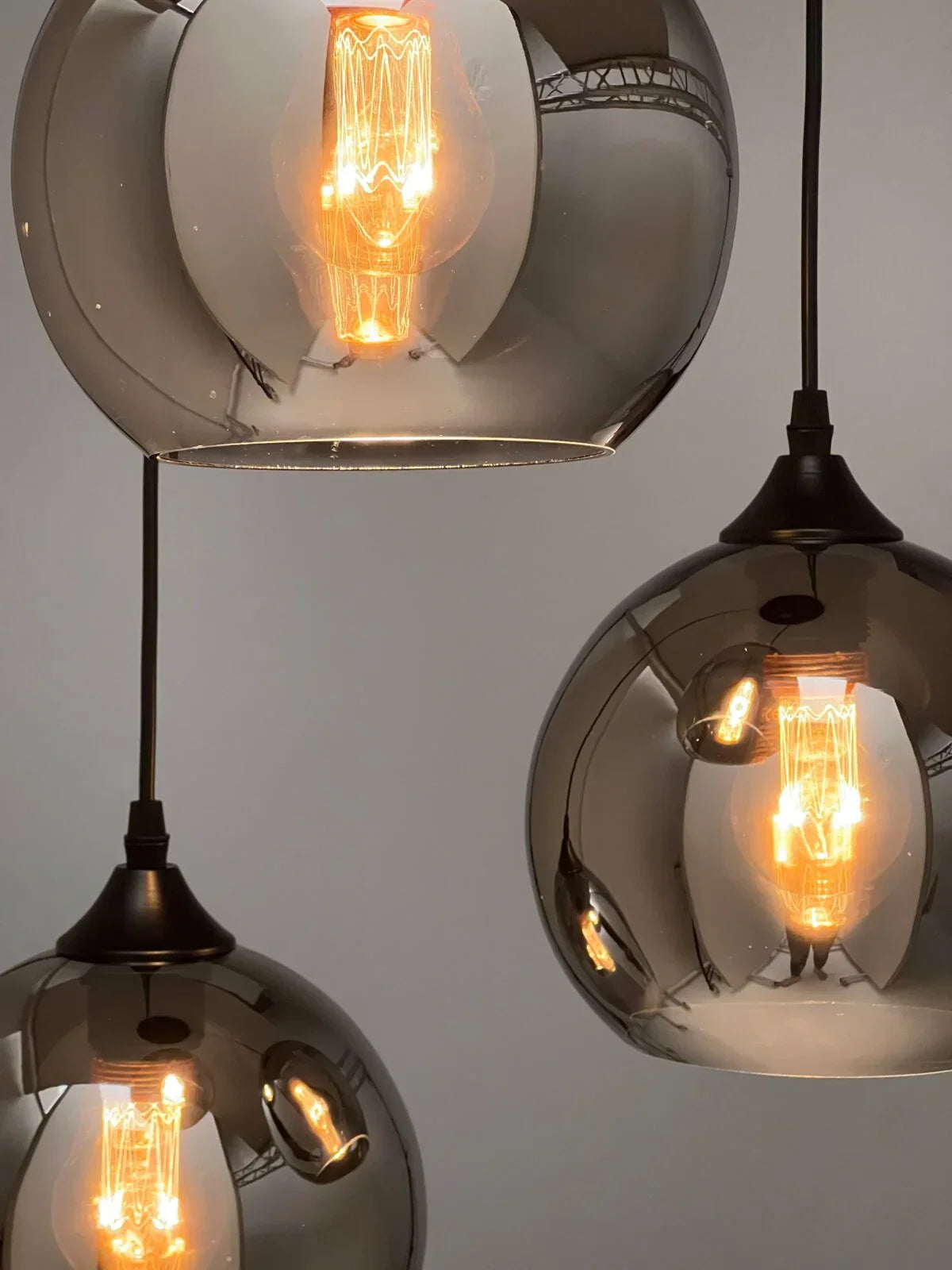 Závěsná lampa 3-bodová koule kouřové sklo černá industriální obývací pokoj jídelna LED