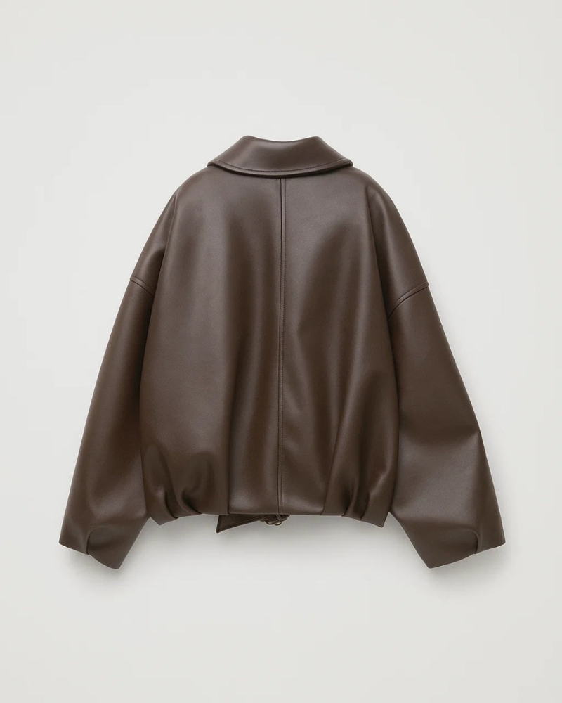 Nina Oversized Jacket for Women – Front Zipper, Built-in Belt & Modern Leather Style