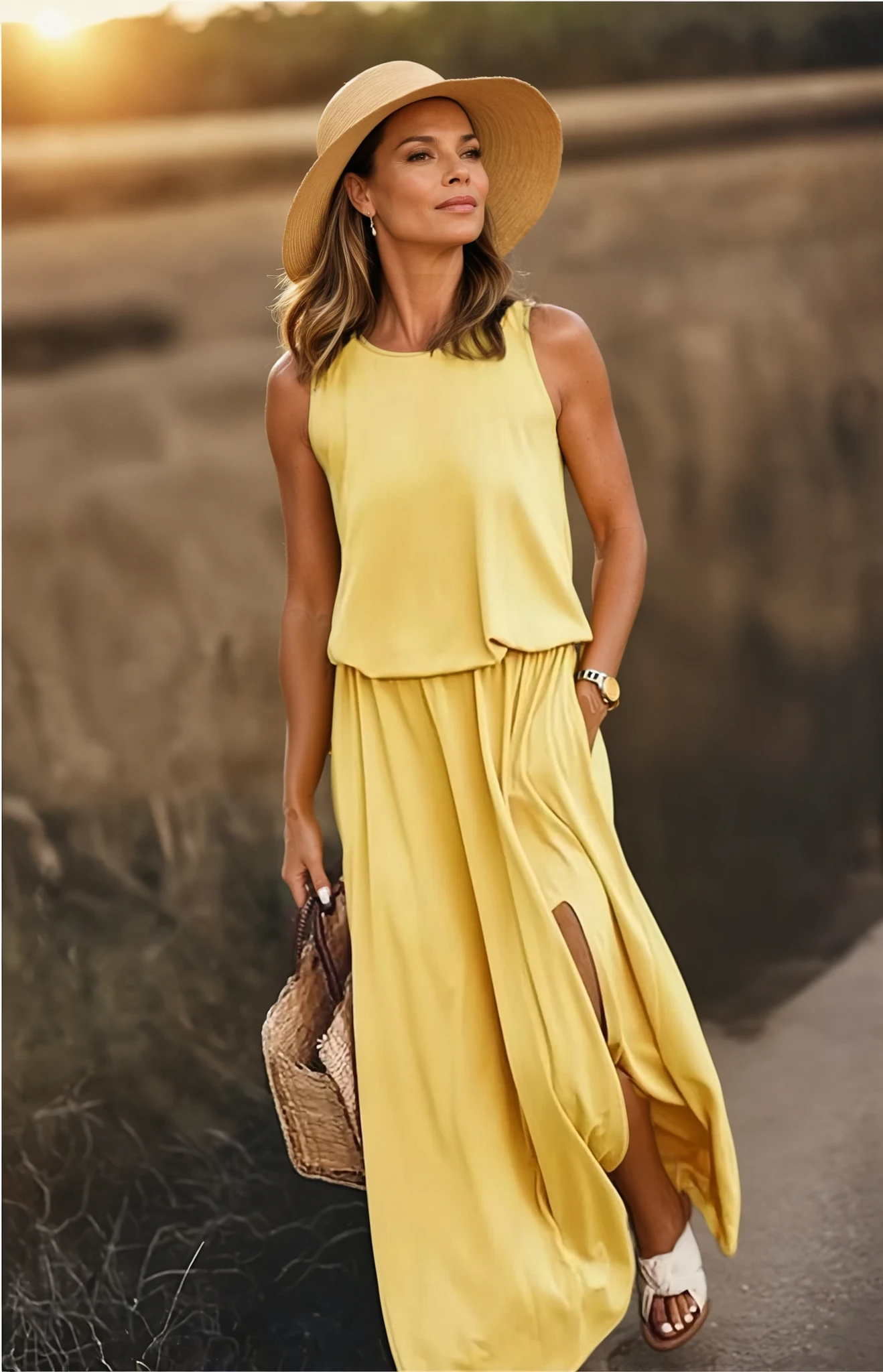 Robe Longue Femme Florentine – Let ensfarvet sommerkjole med elegant snit og behageligt design